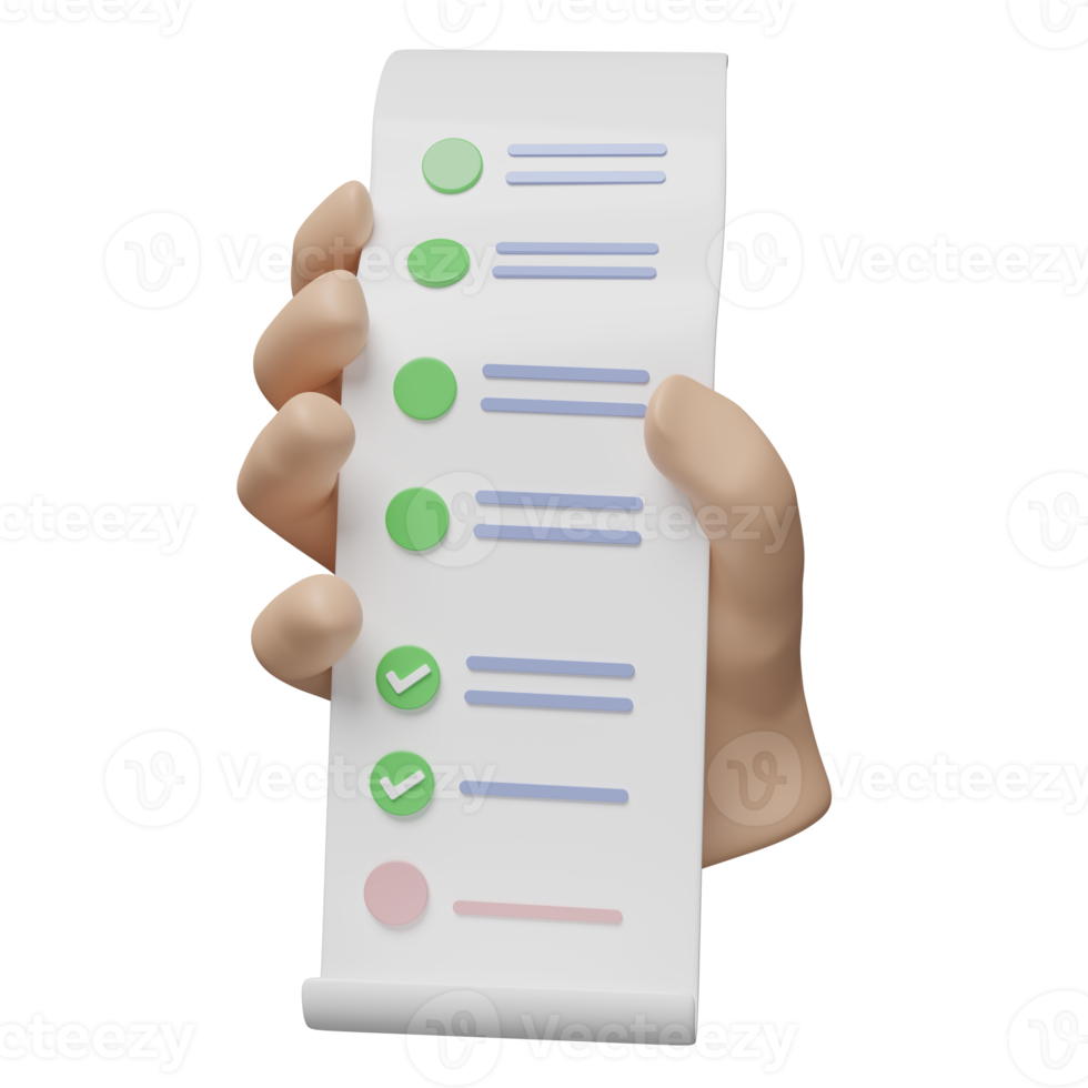 3d hand holding bill receipt paper icons isolated. invoice, electronic bill, minimal concept, 3d render illustration png