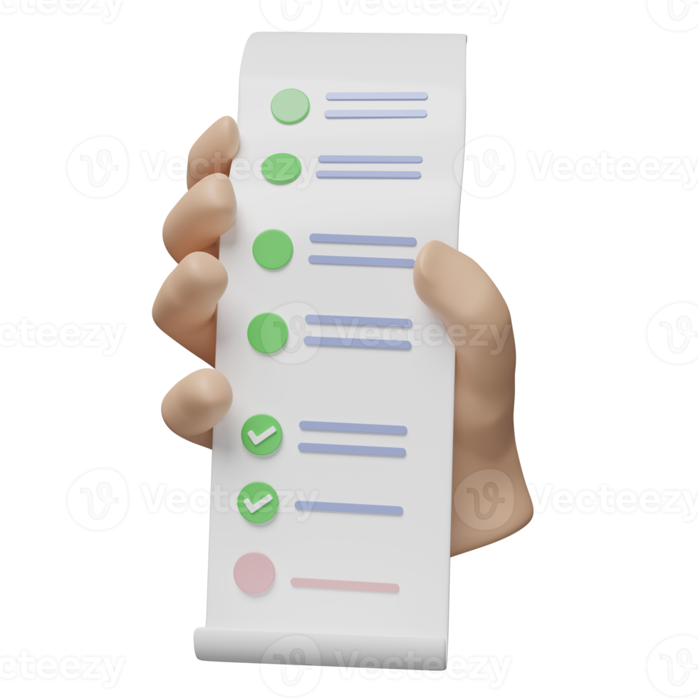 3d-hand, die rechnungsempfangspapierikonen lokalisiert hält. rechnung, elektronische rechnung, minimalkonzept, 3d-renderillustration png