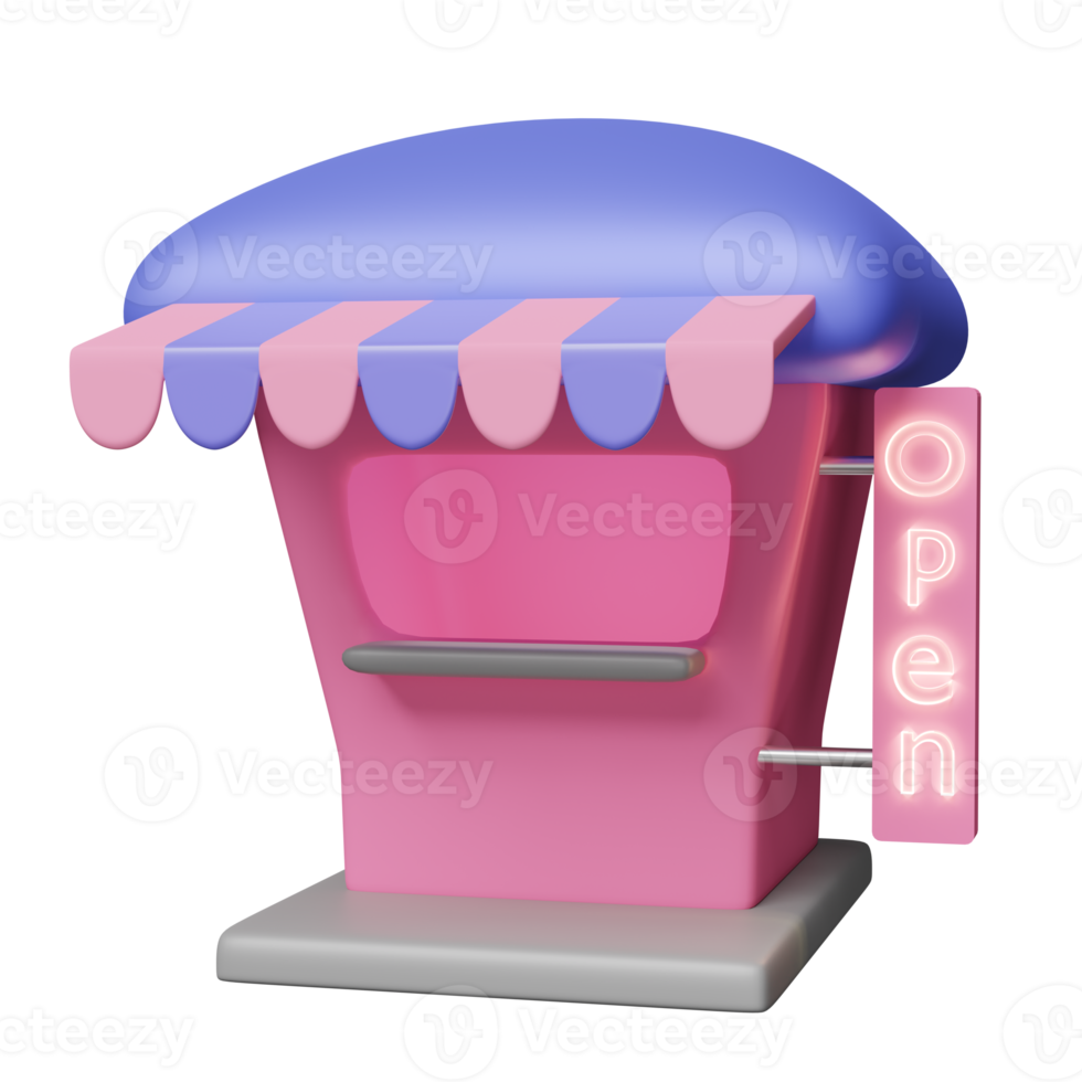 pink blue shop or store front isolated. Startup franchise business, online shopping concept, 3d illustration or 3d render png