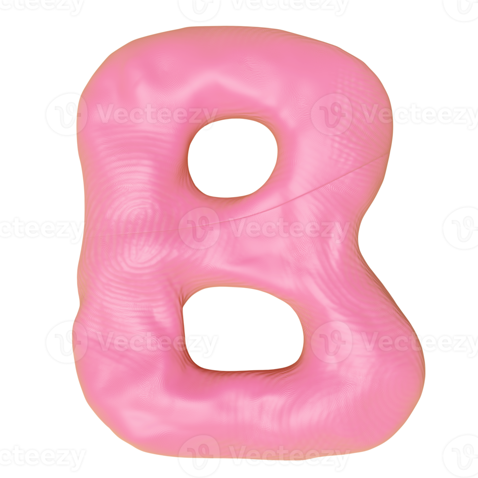 B letter logo design from plasticine isolated. pink B clay toy icon template elements concept, 3d illustration render png