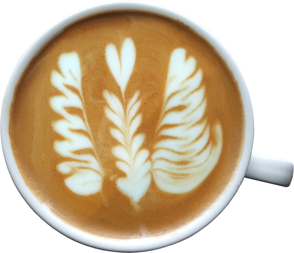 op view of a mug of latte art coffee 16757190 PNG