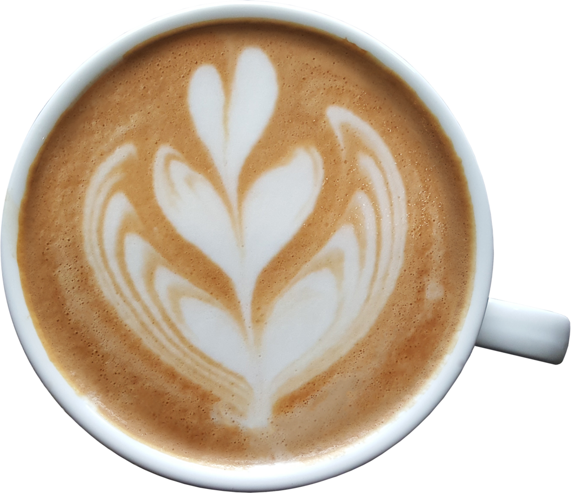 Blick auf eine Tasse Latte-Art-Kaffee png