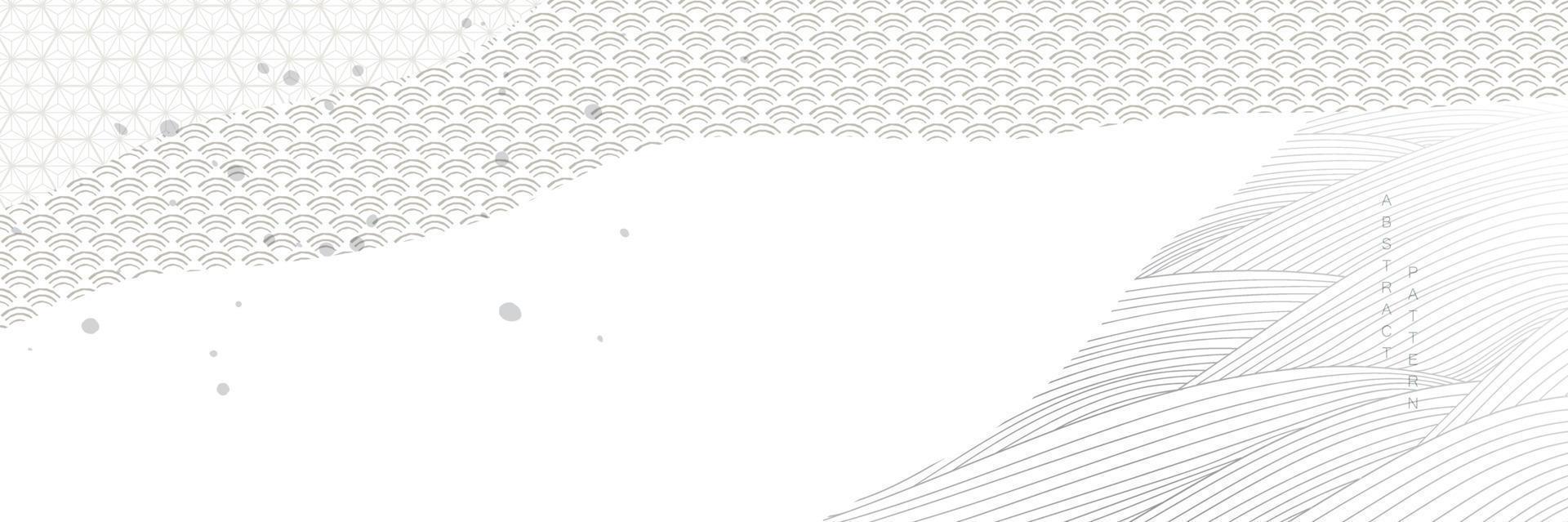 Abstract landscape background with white and grey  Japanese wave pattern vector. Ocean sea art with natural line elements. Banner design and wallpaper in vintage style. vector