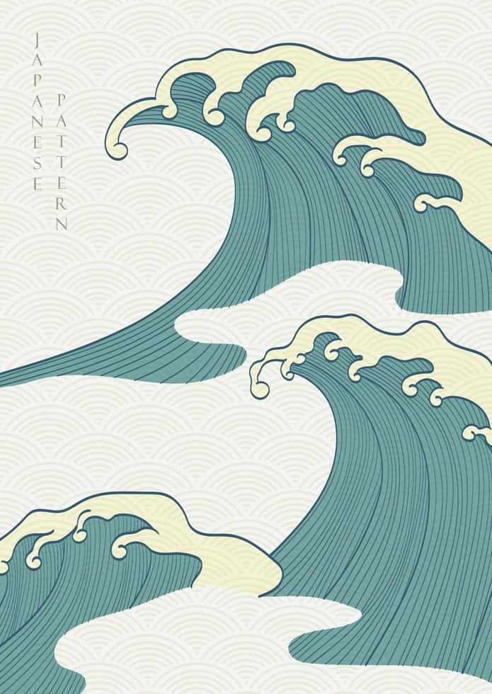 Japanese hand draw wave with line pattern vector. Oriental natural ocean sea background in vintage style. vector