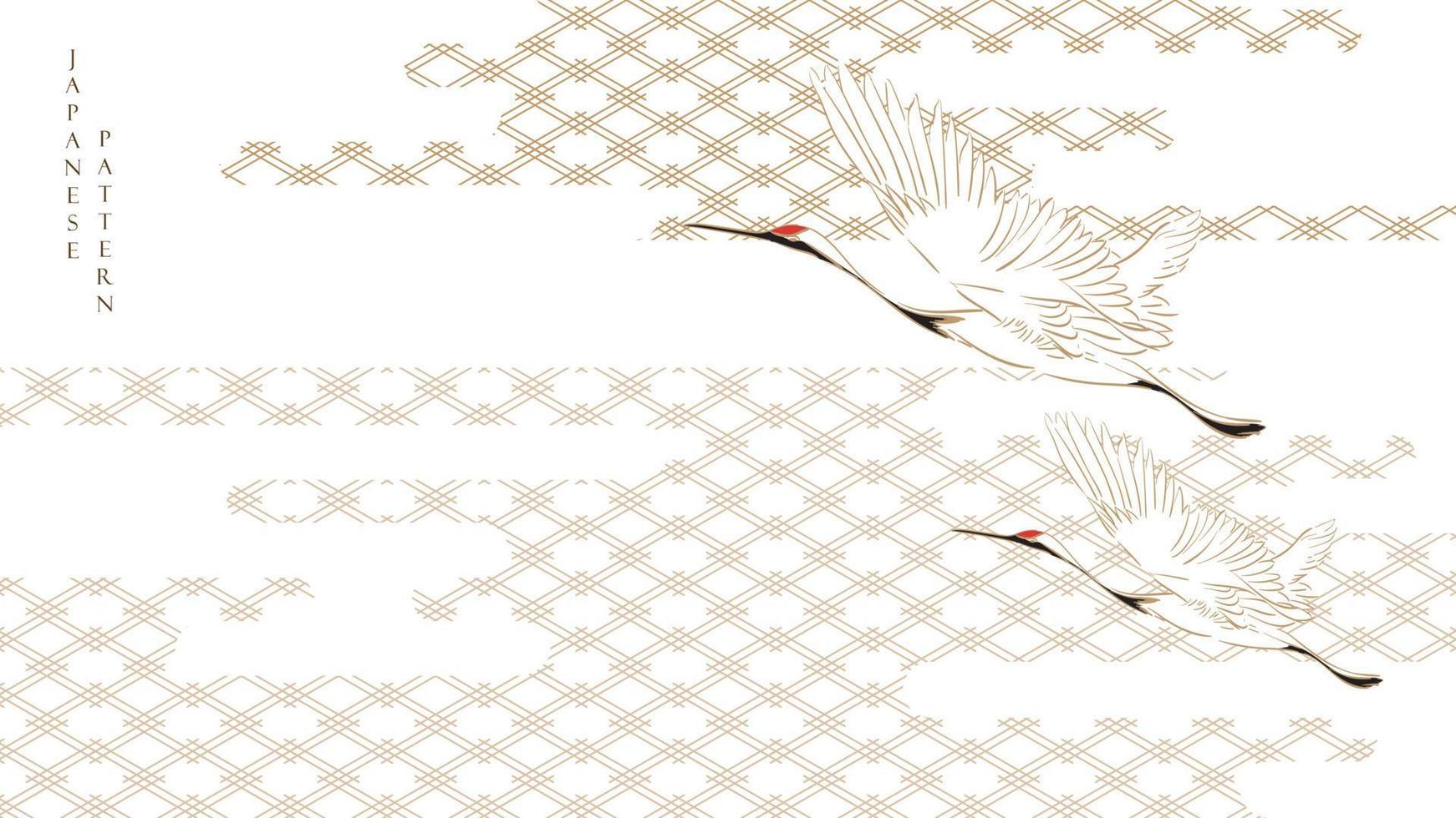 Japanese background with hand drawn wave pattern vector. Ocean sea banner design with natural landscape template in vintage style. vector
