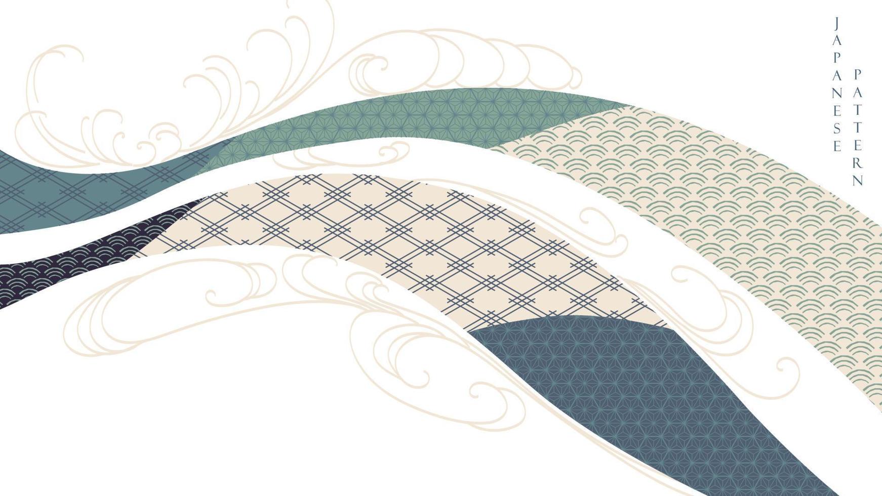 Japanese pattern with curve background in vintage style. Hand drawn wave with geometric banner design vector. vector