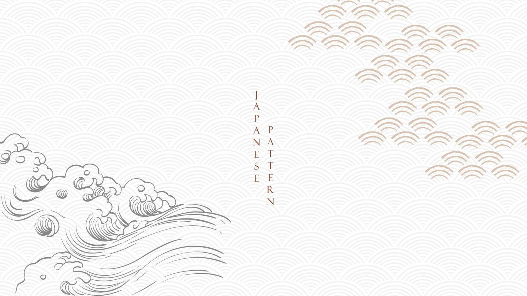Japanese background with hand drawn wave pattern vector. Oriental banner design with abstract art elements in vintage style. vector