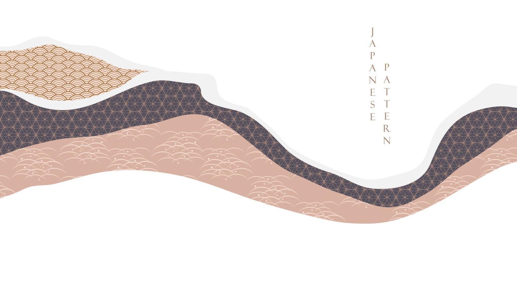 fondo japonés con vector de patrón vintage asiático. paisaje abstracto. patrón de onda dibujado a mano con banner de elementos naturales en estilo vintage.
