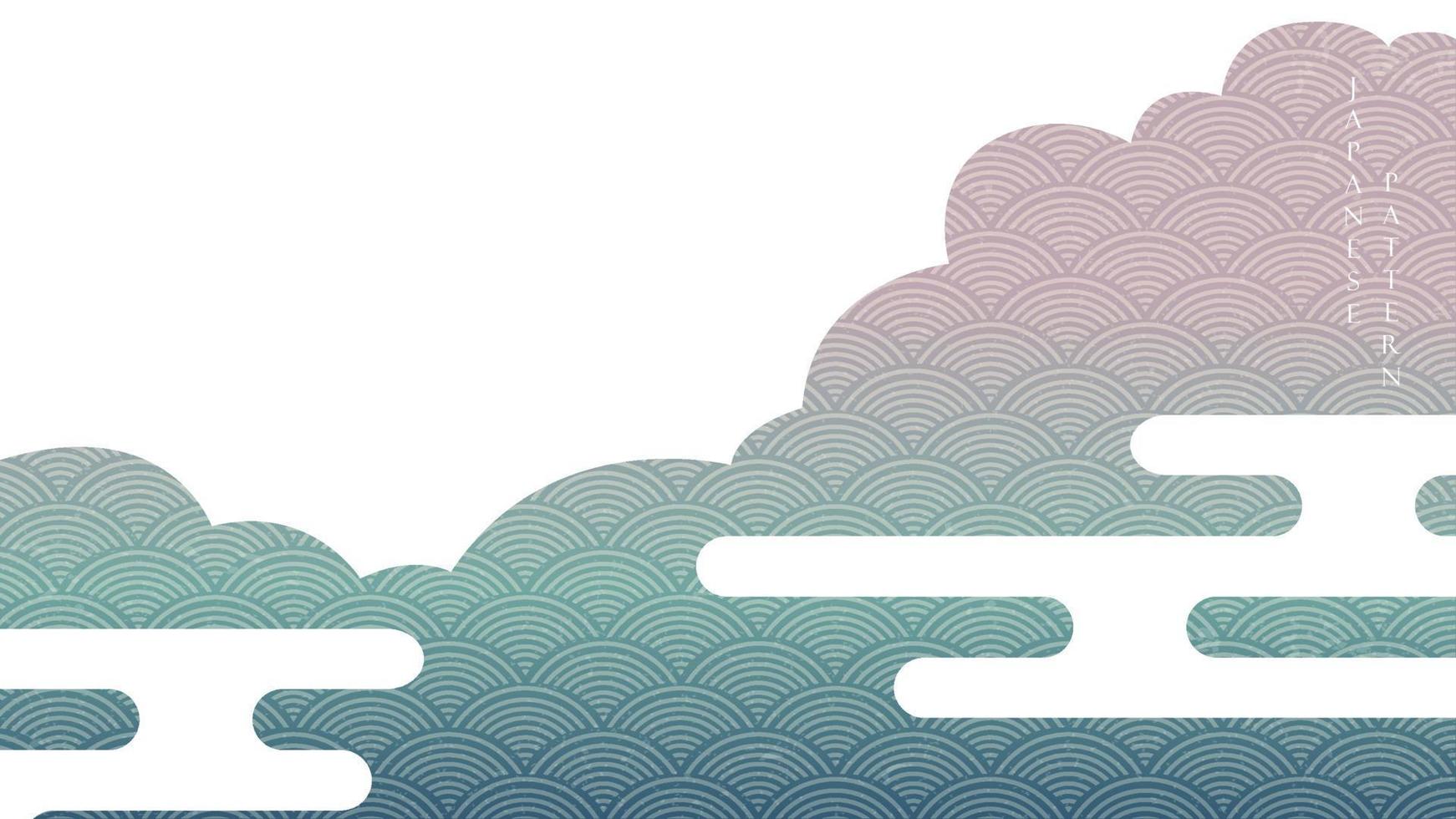 Japanese background with cloud decoration vector. Natural landscape banner design with Japanese wave pattern in vintage style. vector