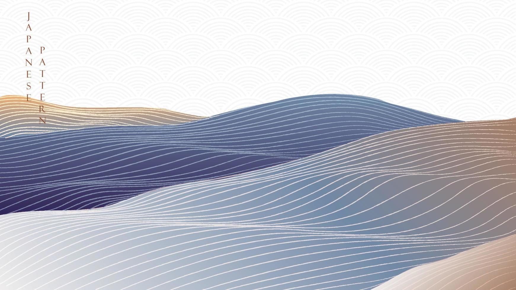 Abstract landscape background  with line pattern vector. Mountain forest banner with desert template in vintage style. vector