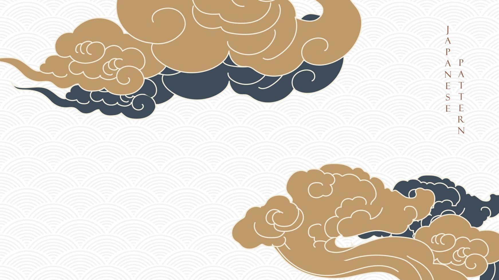 Japanese background with Chinese cloud decoration pattern vector. Oriental banner design with abstract art elements in vintage style. vector