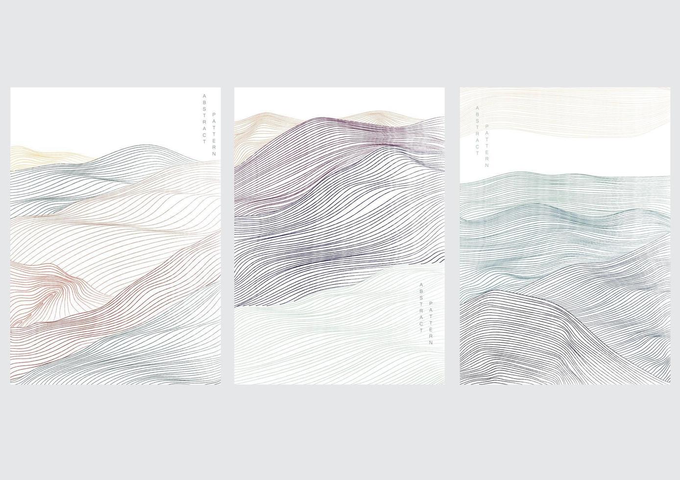 fondo de paisaje abstracto con vector de patrón de onda japonés. bosque de montaña con patrón de línea abstracta. diseño de plantilla