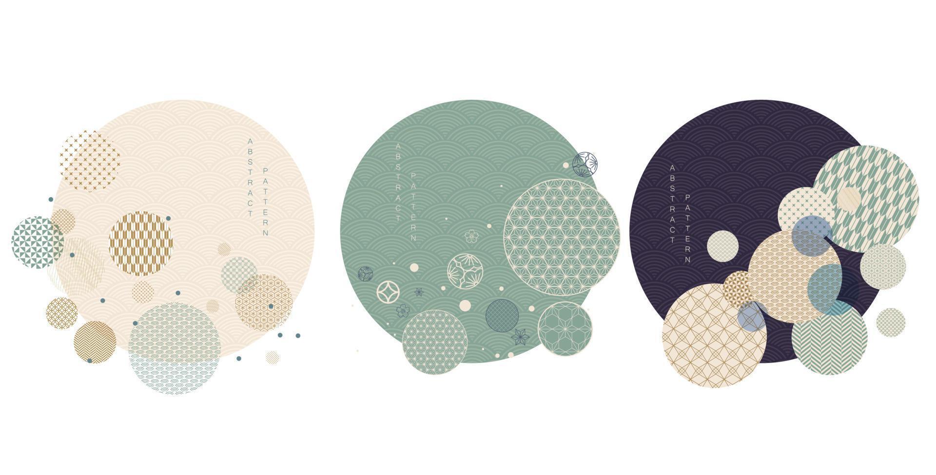 Abstract arts background with Japanese pattern vector. Circle logo design with geometric elements in vintage style. vector