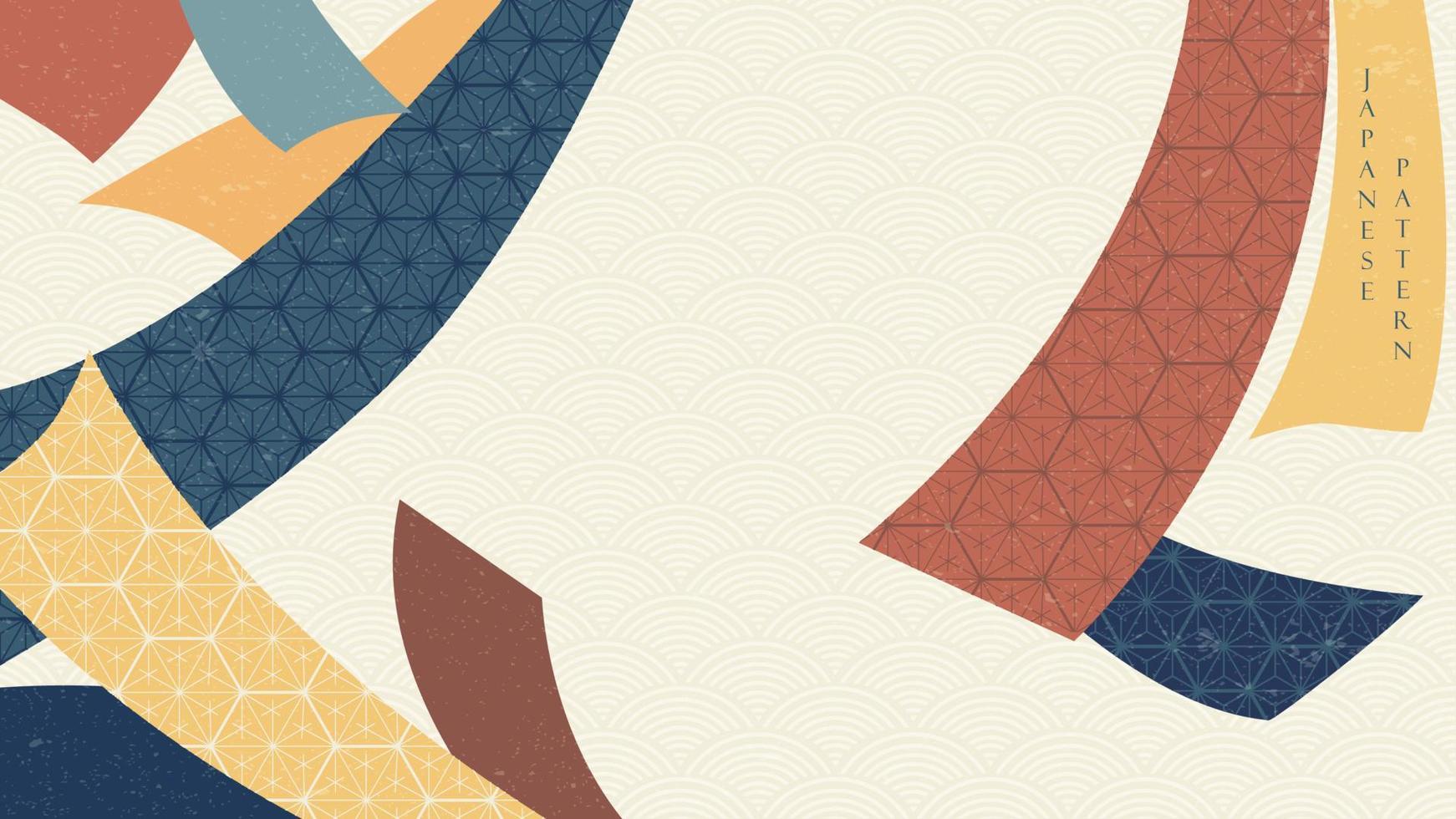 fondo japonés con vector de patrón geométrico. decoración de arte abstracto con banner de elementos de cinta en estilo vintage.