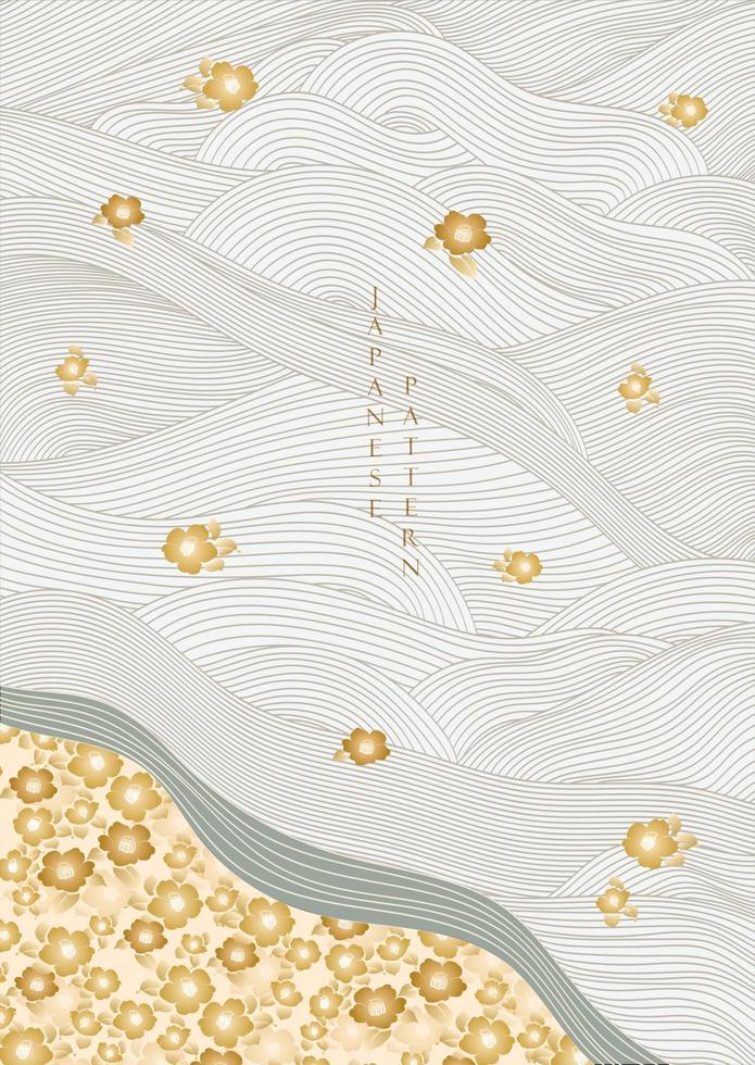 Japanese background with line pattern vector. Camelia flower pattern with Asian traditional banner design in vintage style. vector