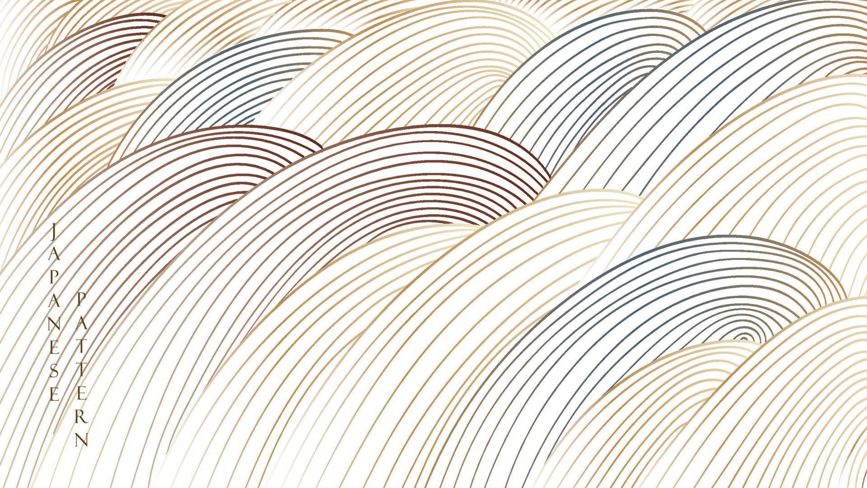 Japanese background with hand drawn ocean wave vector. Vintage nature banner design with line texture. vector