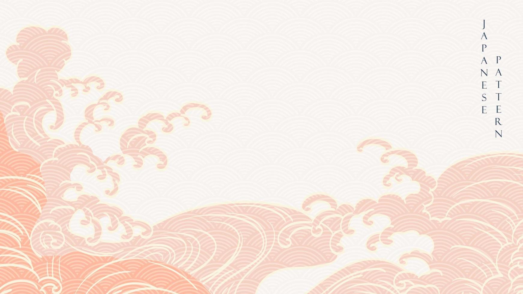 Japanese background with hand draw wave decoration vector. Line pattern with Asian traditional banner design in vintage style. vector