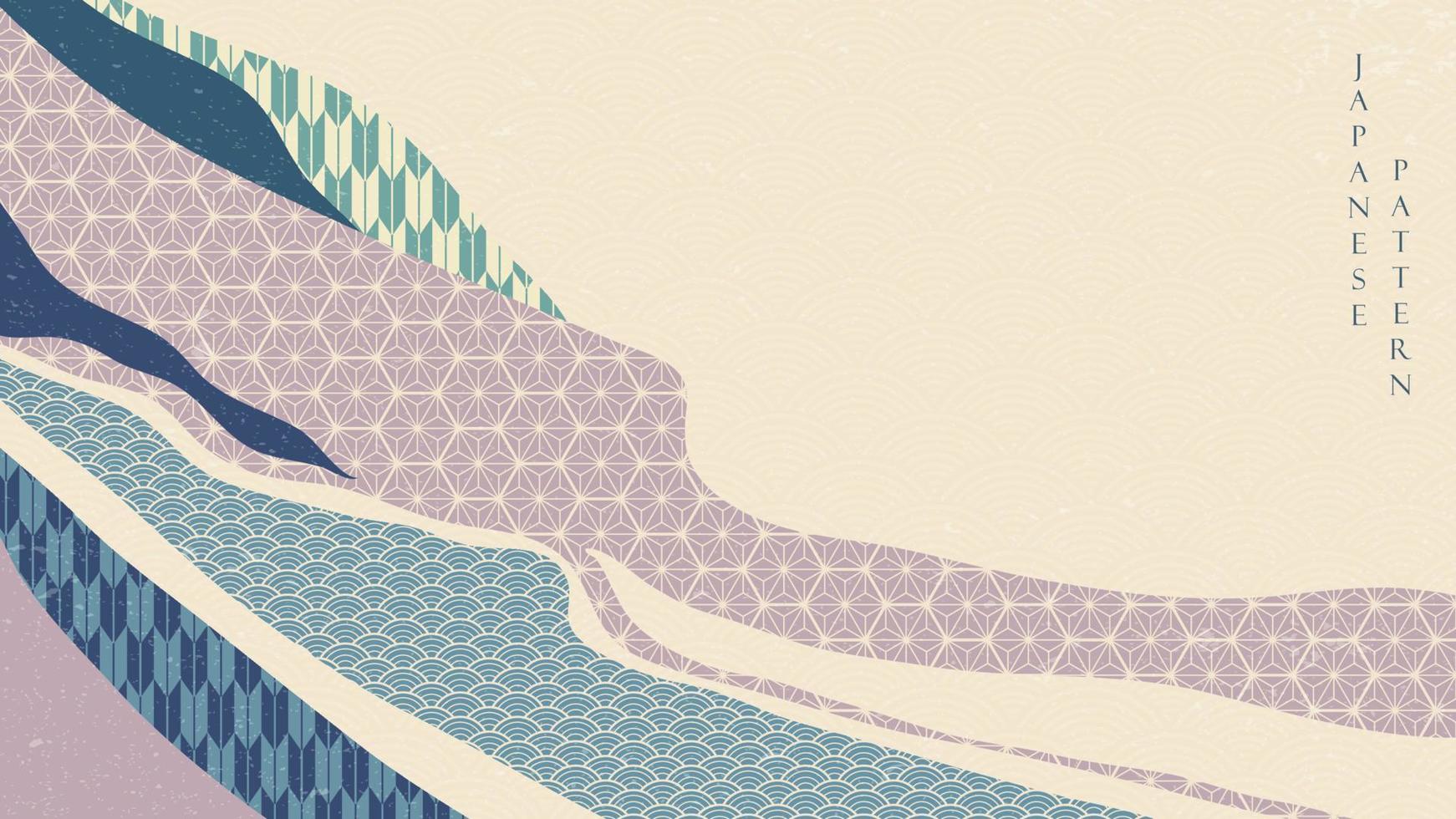 Japanese background with hand drawn wave pattern vector. ribbon banner design with geometric template in vintage style. vector