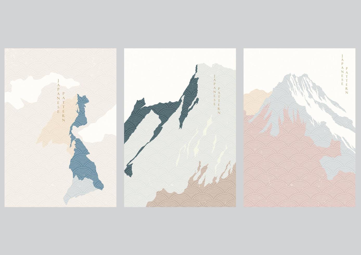 elementos del bosque de montaña con ilustración de fondo abstracto. patrón de onda japonés con pancarta de paisaje de arte natural. vector