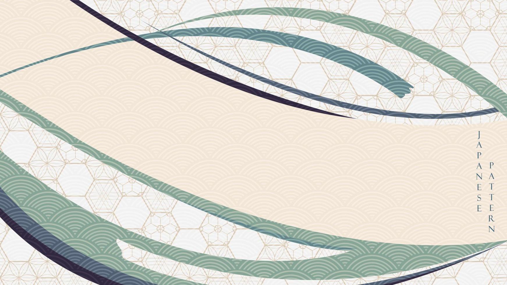 fondo japonés con vector de patrón de hojas. banner de arte abstracto con elementos de curva en estilo vintage.