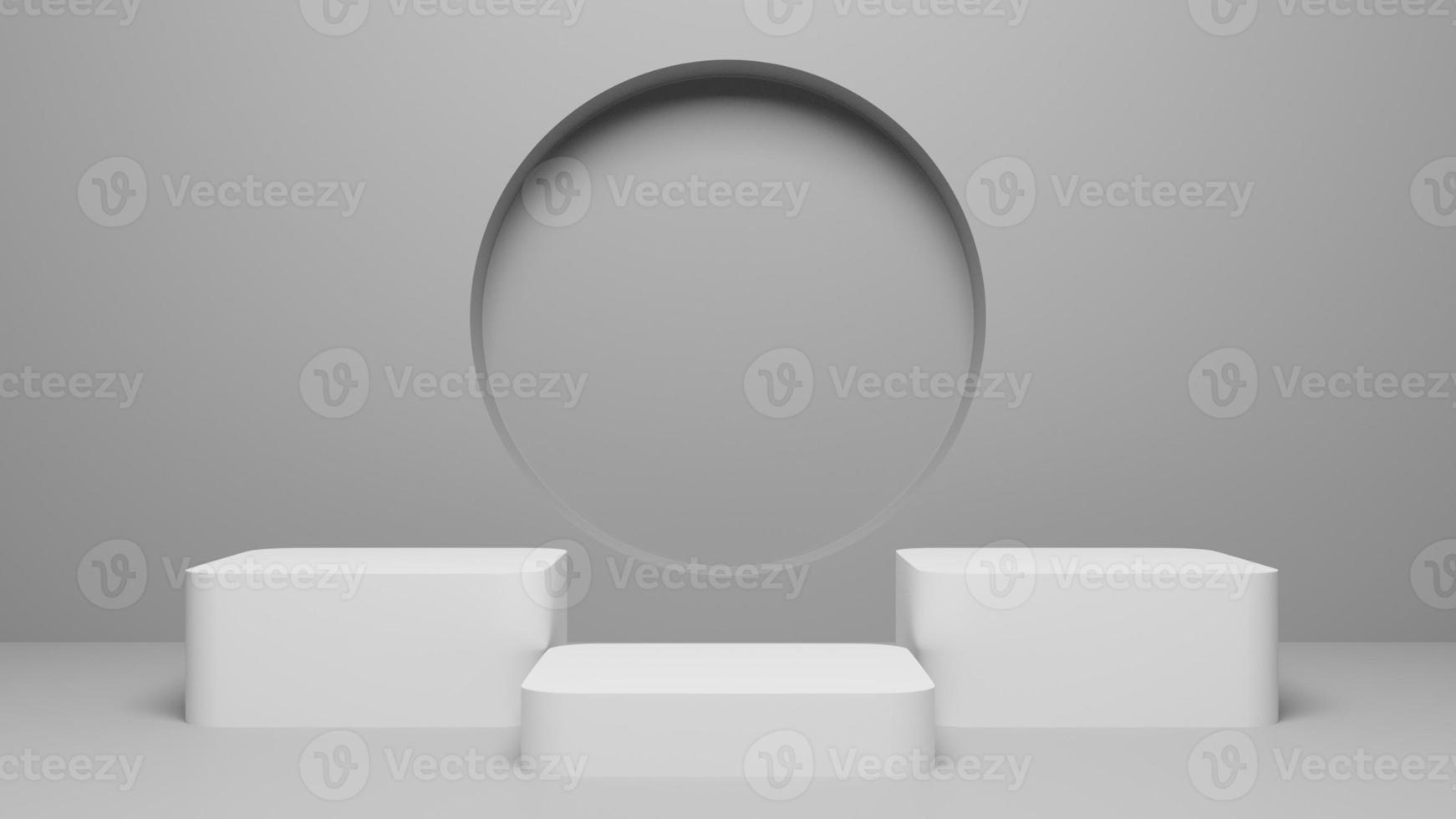 White minimalist pedestal or podium with grayscale style, blank stage for product showcase, 3D Rendering photo