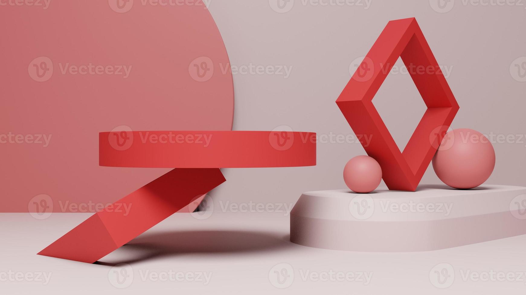 minimal geometry pedestal or podium product showcase, abstract background red and white, 3D render photo