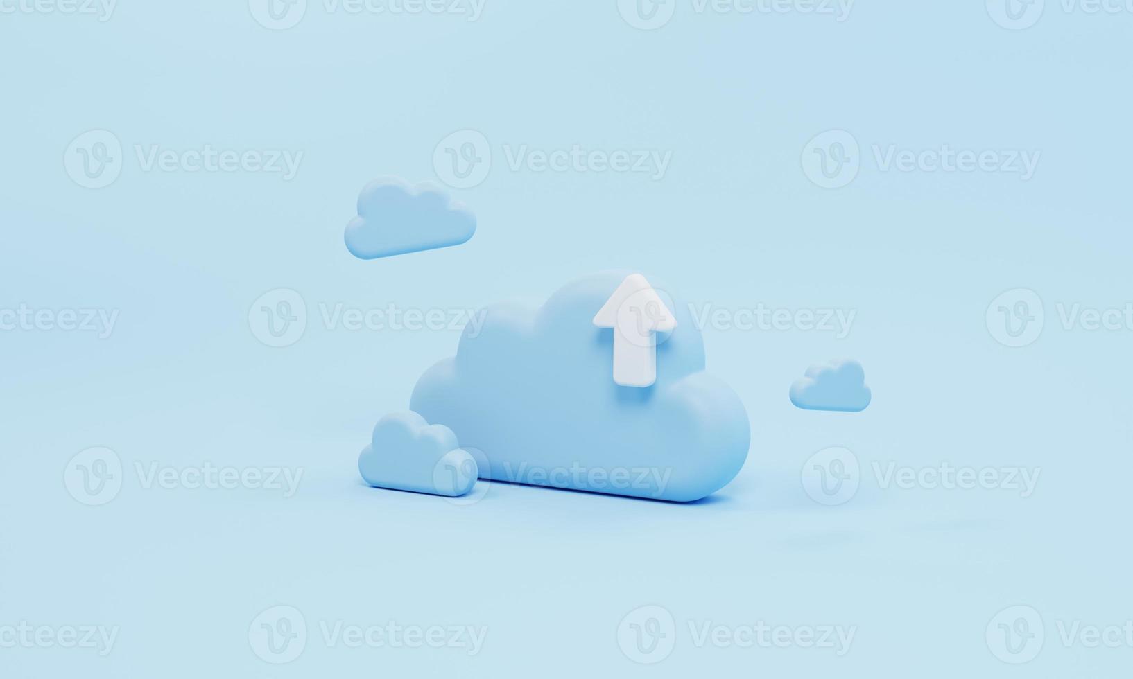 3d illustration concept Cloud storage upload isometric on blue pastel background photo