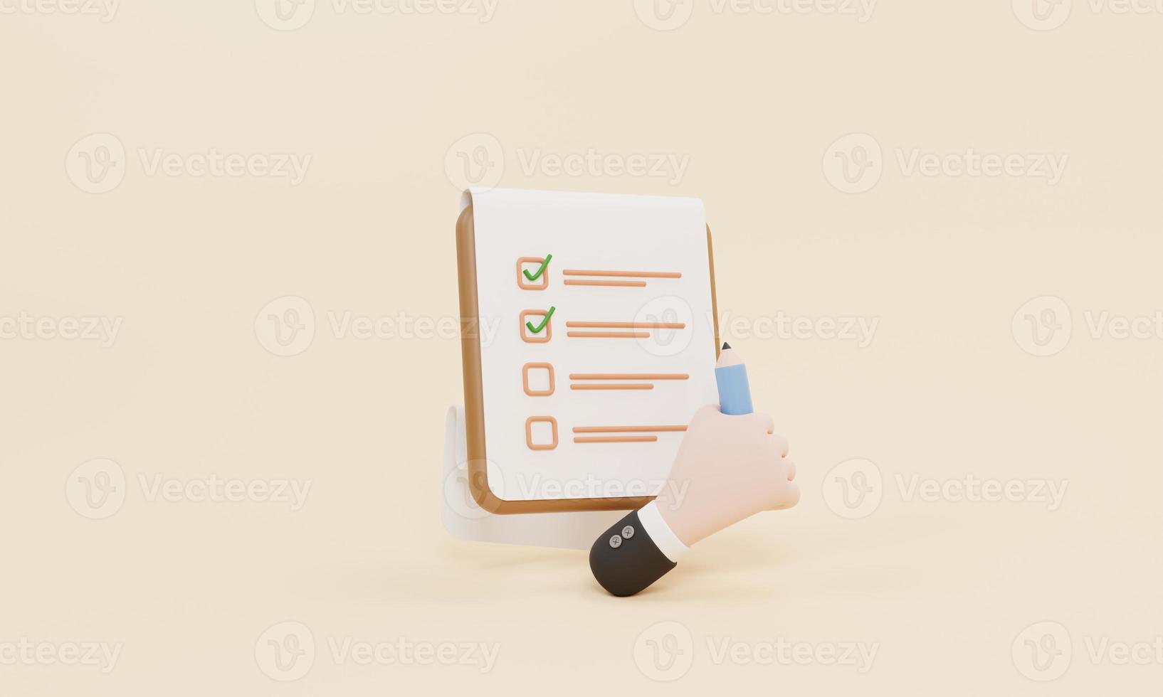 clipboard todo list with hand holding pencil on yellow pastel background photo