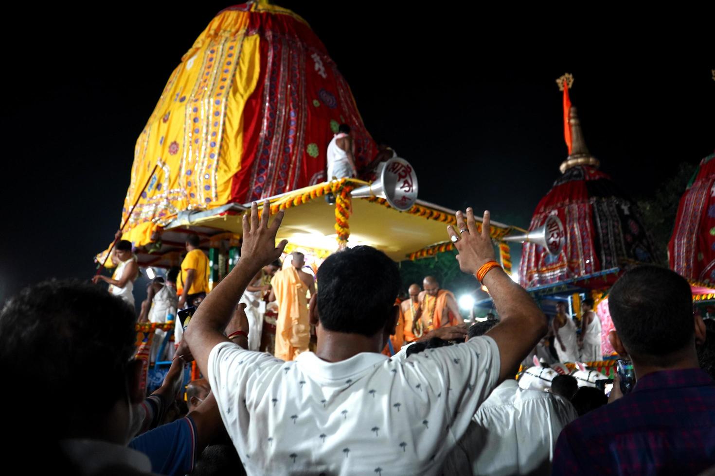 1st July 2022, Kolkata, West Bengal, India. Devotes Celebrating in Kolkata Iskcon Rath Yatra photo