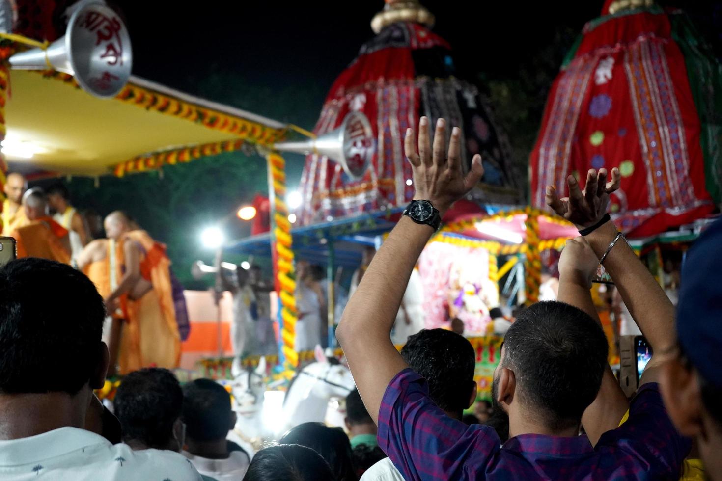 1st July 2022, Kolkata, West Bengal, India. Expressing joy at Kolkata iskcon Rath Yatra photo