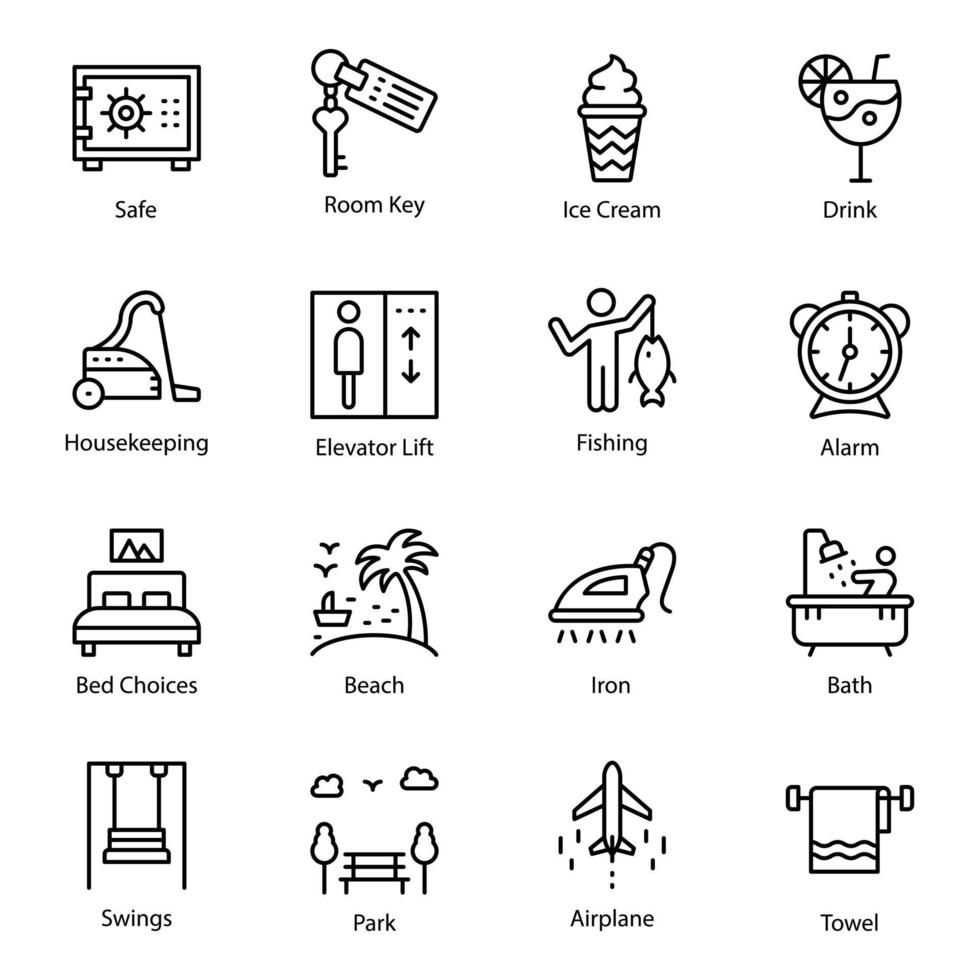 paquete de iconos de vector de línea de viajes y turismo