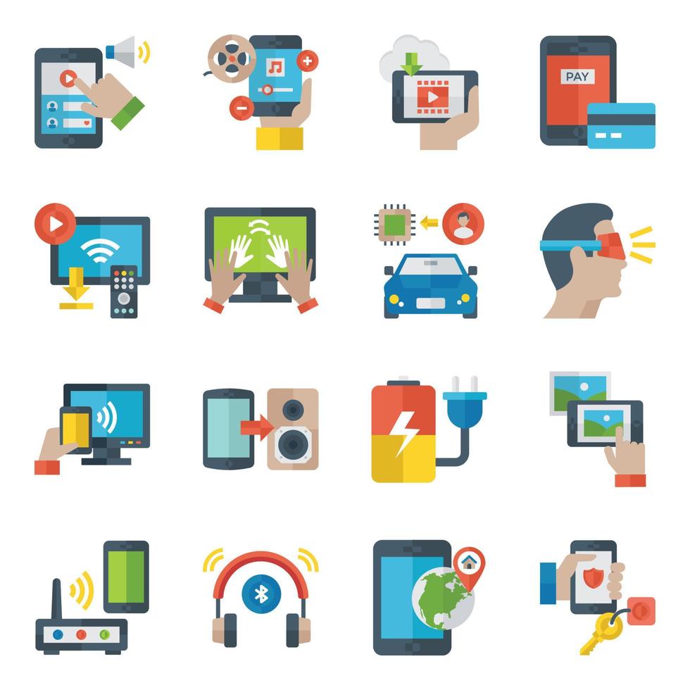 paquete de iconos planos de gadgets y dispositivos vector