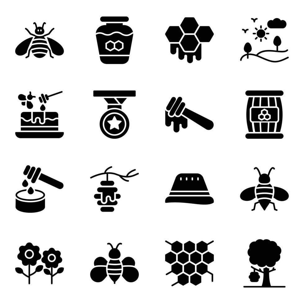 Apiary Elements Glyph Vector Icons