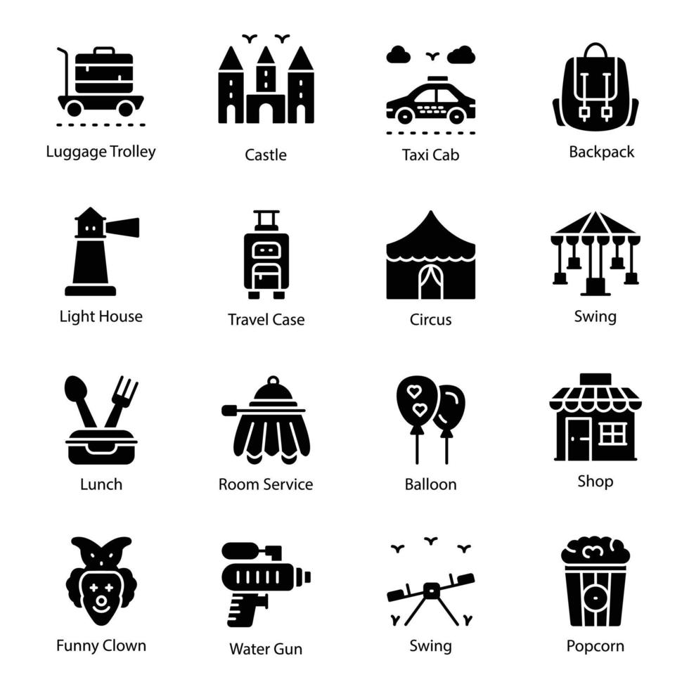 paquete de iconos de vector de glifo de vacaciones