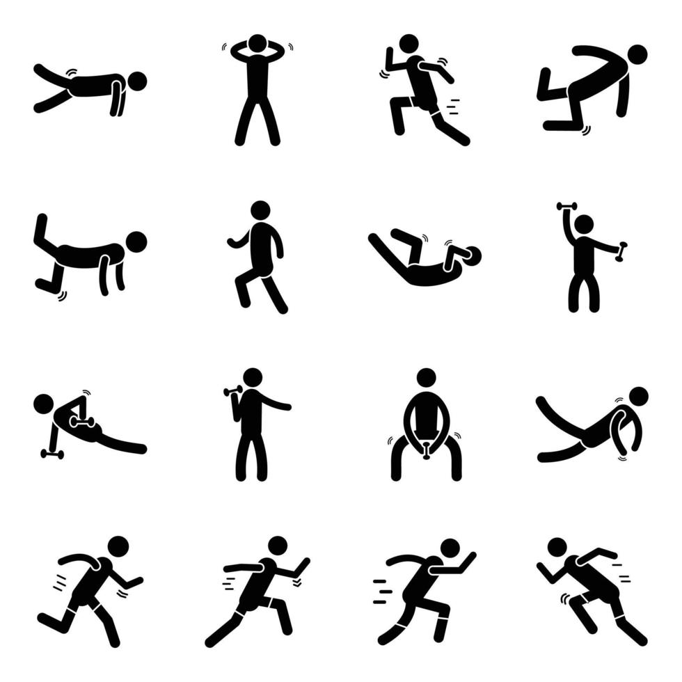 paquete de iconos sólidos de entrenamiento de gimnasio vector