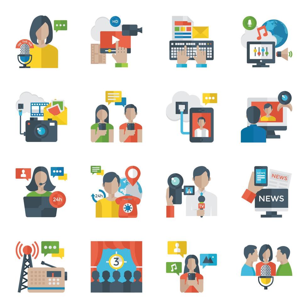 Media And Communication Flat Icons vector