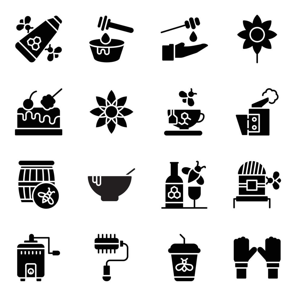 Honey Harvesting Glyph Vector Icons