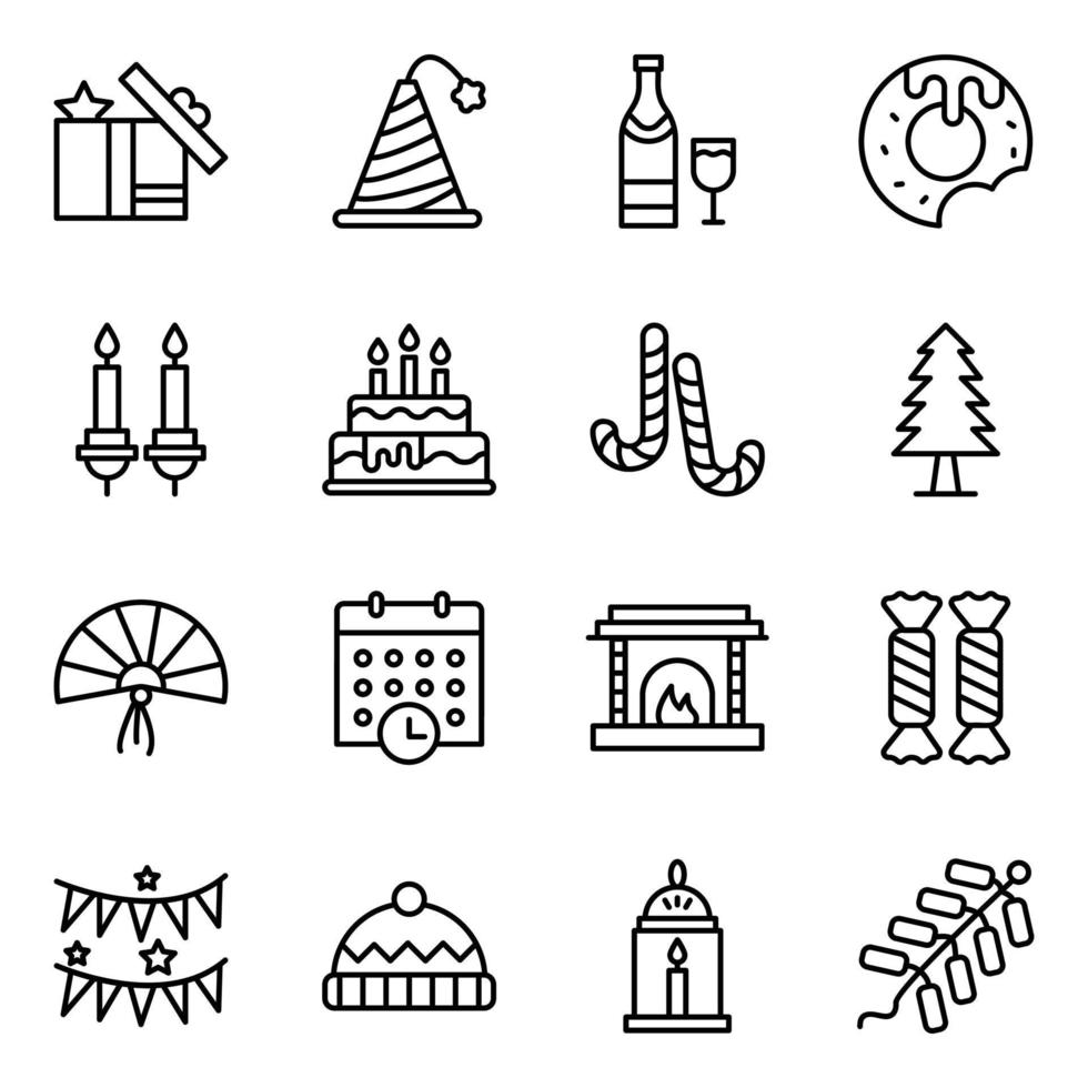 paquete de iconos de vector de línea de celebraciones de navidad