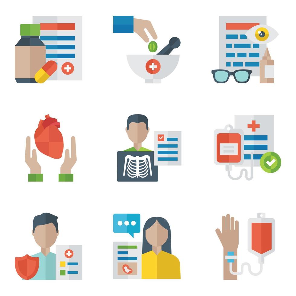 Medical Treatment And Health Flat Icons vector