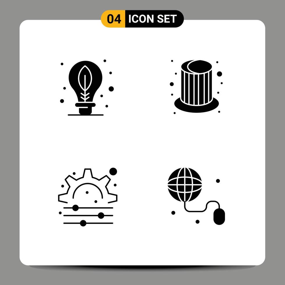4 Universal Solid Glyphs Set for Web and Mobile Applications earth process leaf party education Editable Vector Design Elements