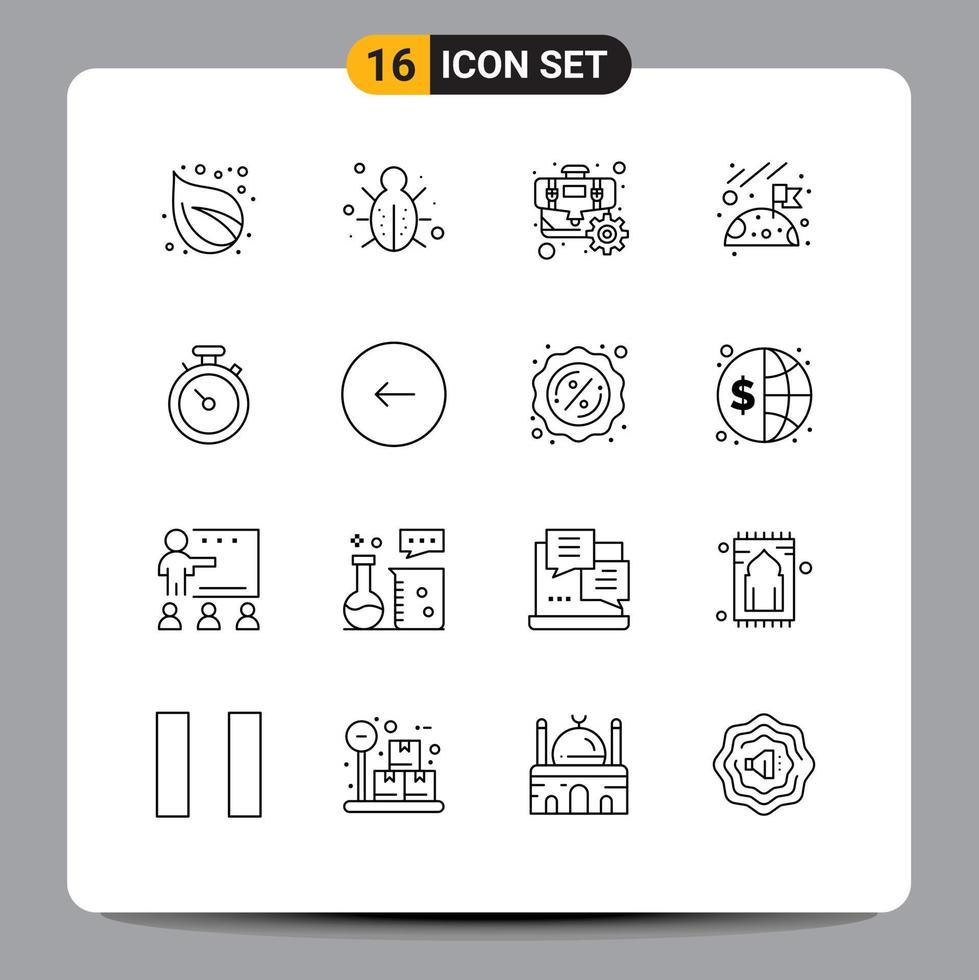 Pictogram Set of 16 Simple Outlines of map space security moon optimization Editable Vector Design Elements