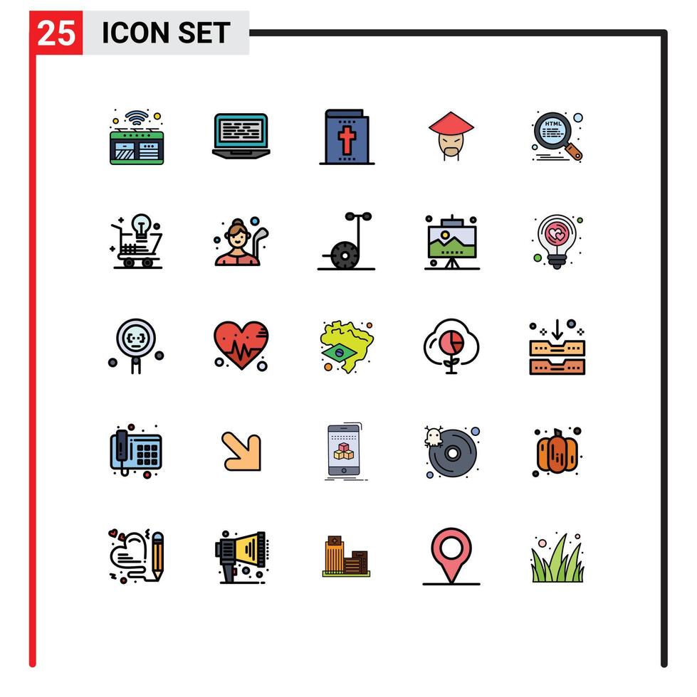 grupo de símbolos de icono universal de 25 colores planos de línea llena moderna de elementos de diseño de vector editable de vacaciones de china de pantalla de monje html