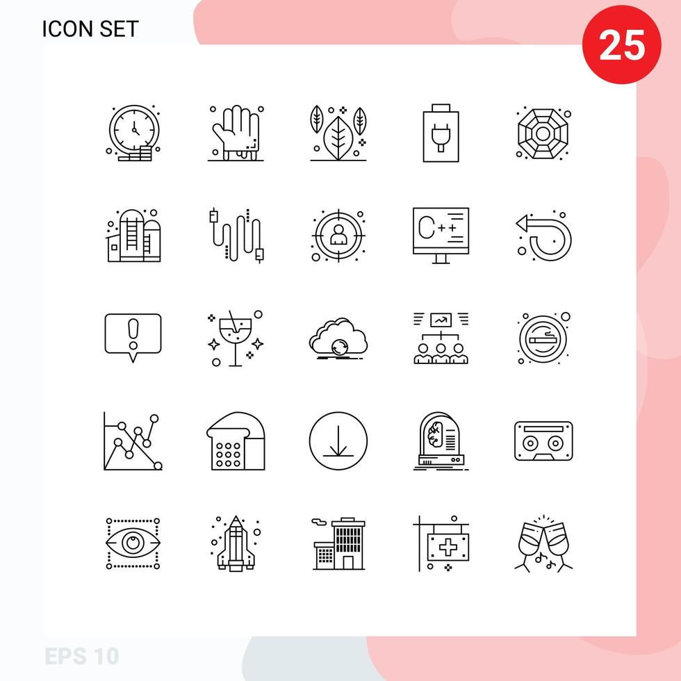 conjunto de 25 iconos de interfaz de usuario modernos símbolos signos para símbolo china batería eléctrica aterradora elementos de diseño vectorial editables vector