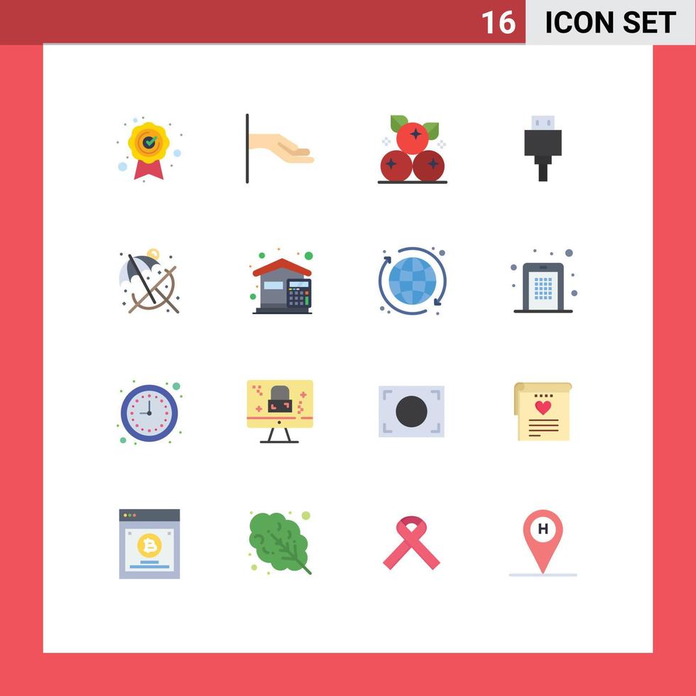 Modern Set of 16 Flat Colors Pictograph of bills relax fruit beach storage Editable Pack of Creative Vector Design Elements