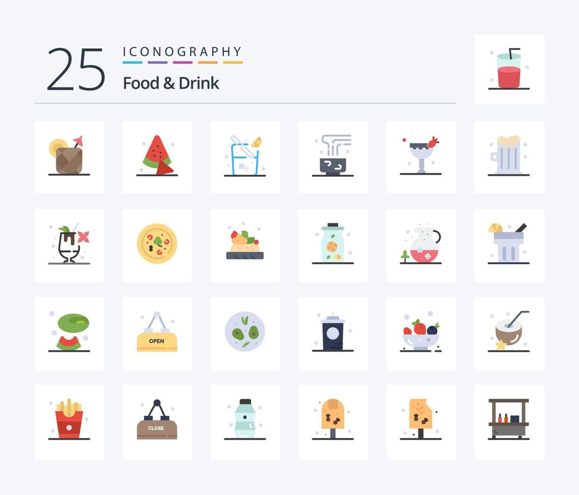 Food And Drink 25 Flat Color icon pack including mug. food and restaurant. food. vector