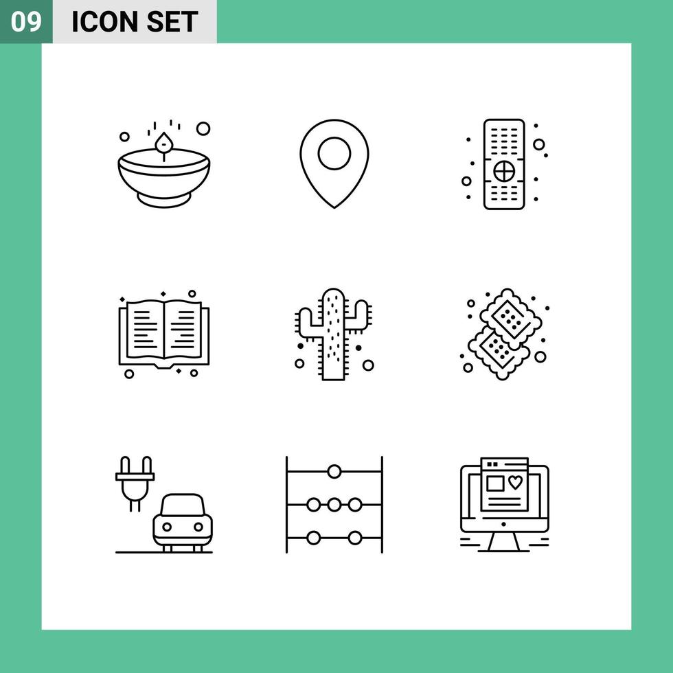 Set of 9 Commercial Outlines pack for candy plant control cactus read Editable Vector Design Elements