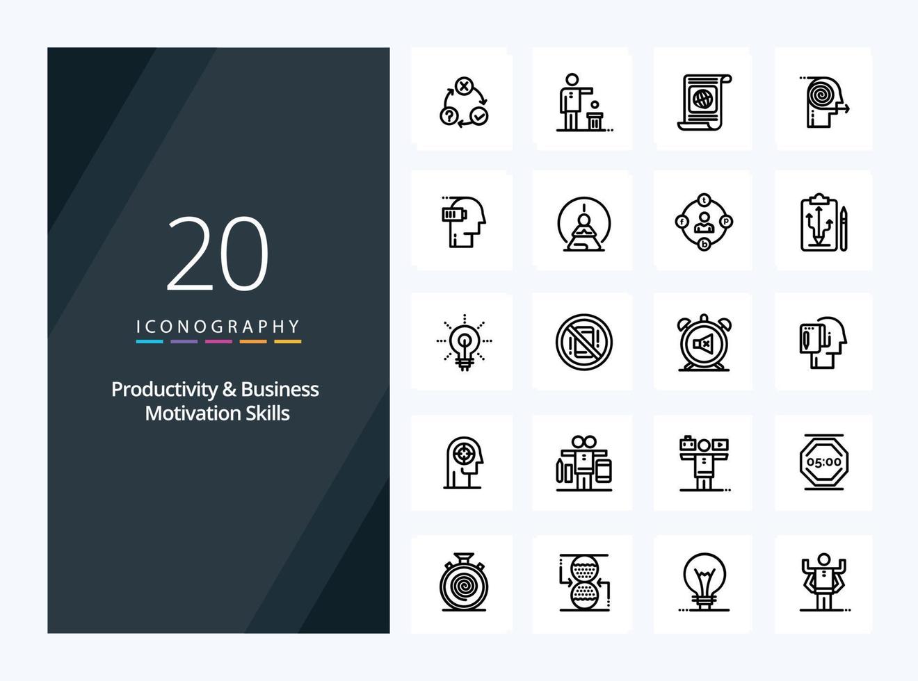 20 Productivity And Business Motivation Skills Outline icon for presentation vector