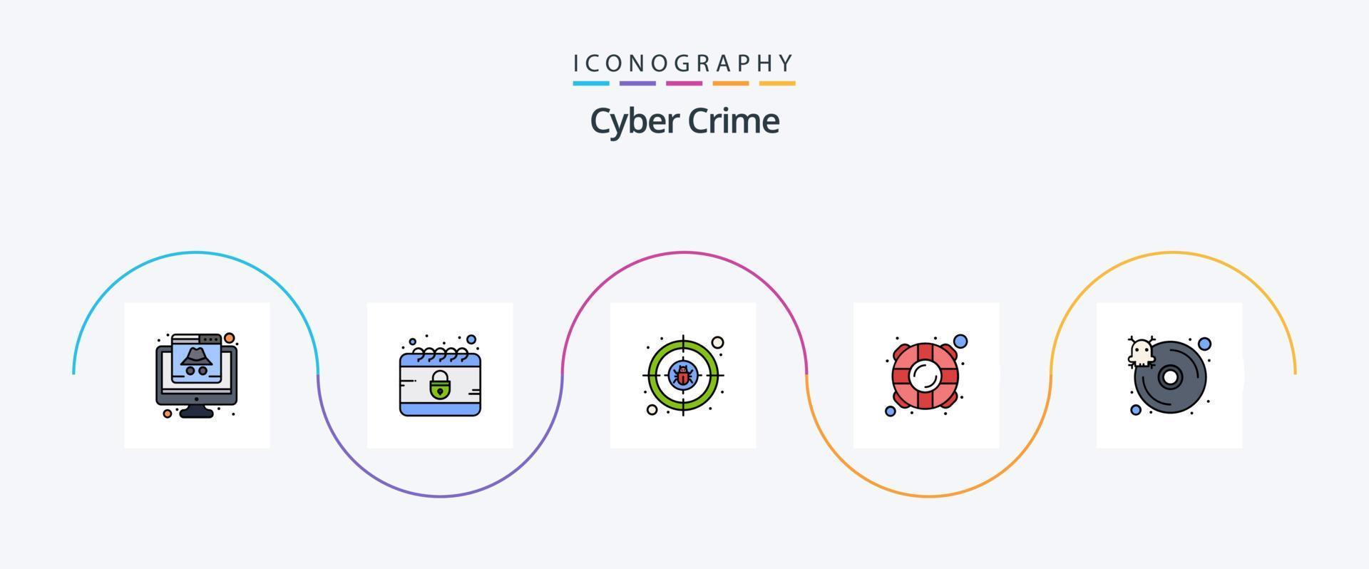 Cyber Crime Line Filled Flat 5 Icon Pack Including safety. life. cyber. help. internet vector