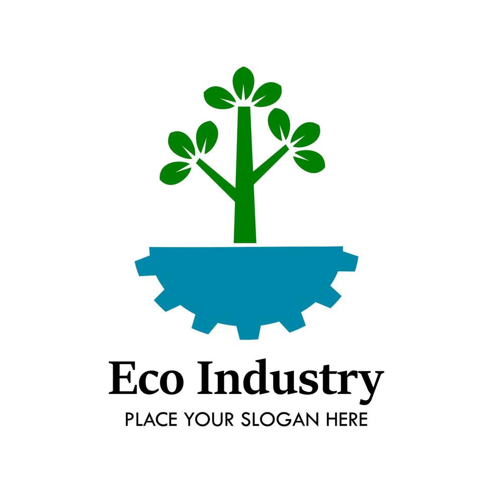 Eco industry logo design template illsutration. there are tree, gear. this is good for factory, industrial, business, medical, education, etc vector