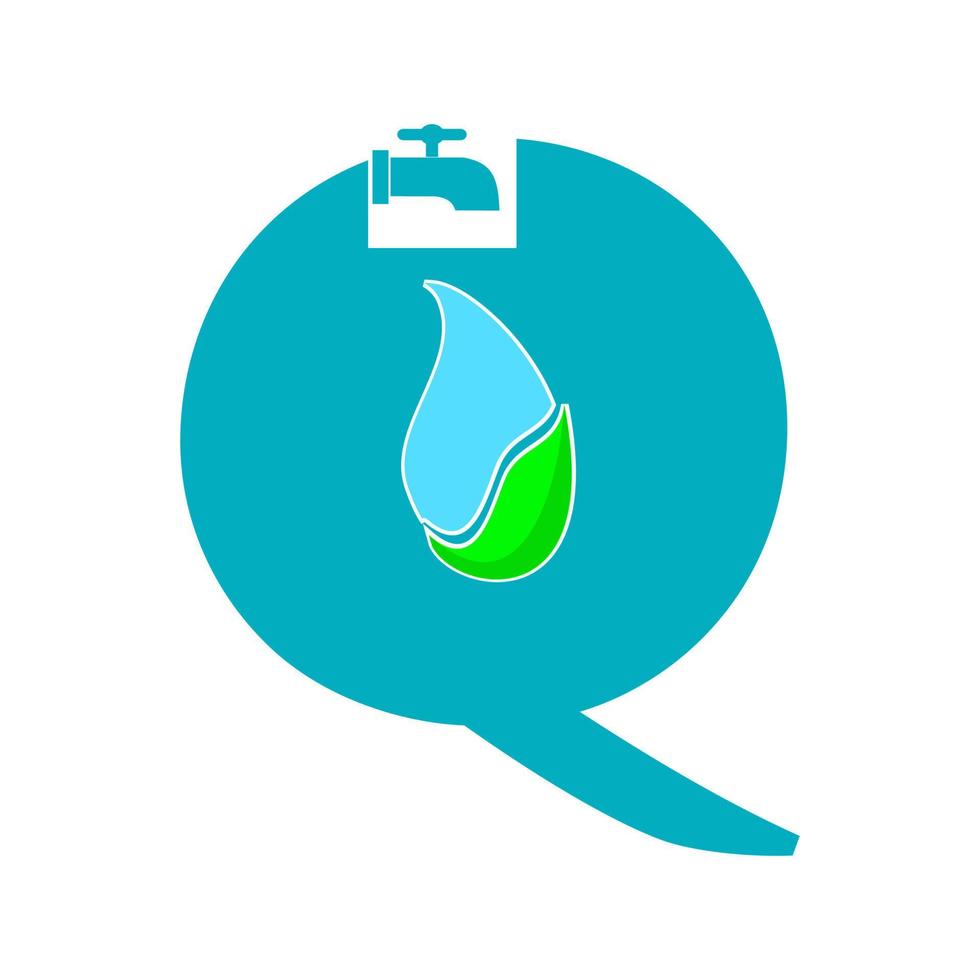Letter q with drop water and plumbing logo template illustration vector